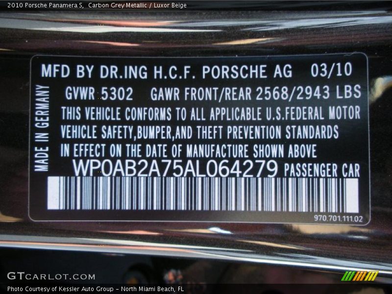 Carbon Grey Metallic / Luxor Beige 2010 Porsche Panamera S