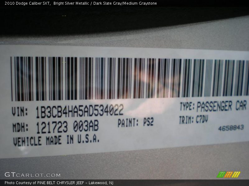 Bright Silver Metallic / Dark Slate Gray/Medium Graystone 2010 Dodge Caliber SXT