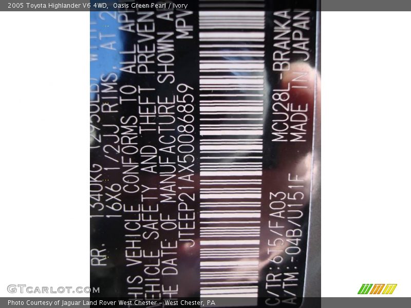 Oasis Green Pearl / Ivory 2005 Toyota Highlander V6 4WD