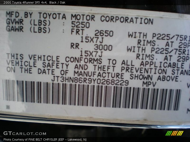 Black / Oak 2000 Toyota 4Runner SR5 4x4