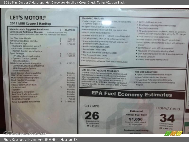 Hot Chocolate Metallic / Cross Check Toffee/Carbon Black 2011 Mini Cooper S Hardtop