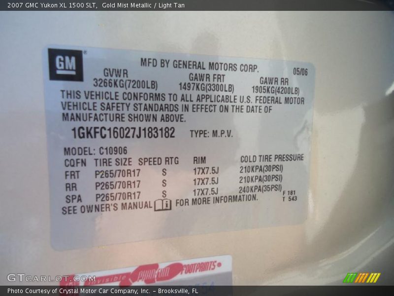 Gold Mist Metallic / Light Tan 2007 GMC Yukon XL 1500 SLT