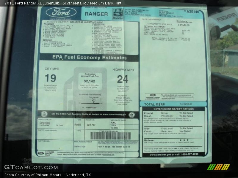  2011 Ranger XL SuperCab Window Sticker