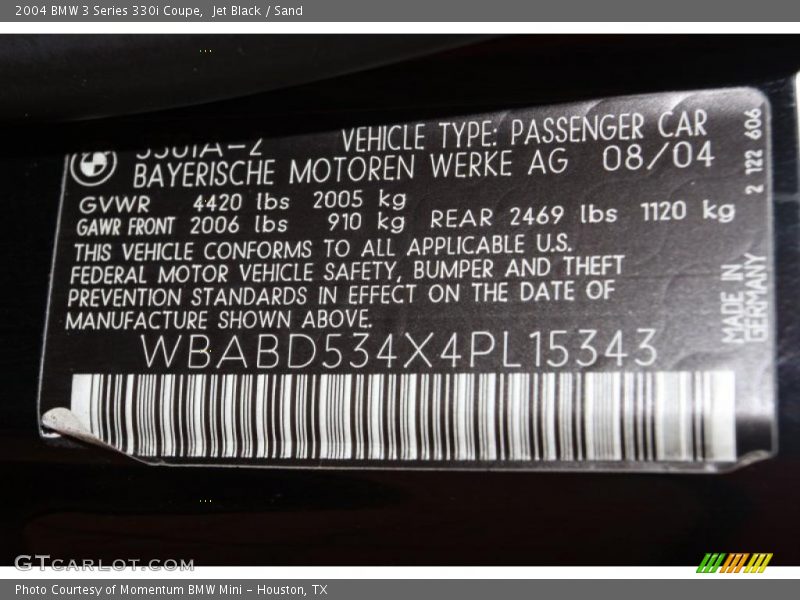 Jet Black / Sand 2004 BMW 3 Series 330i Coupe