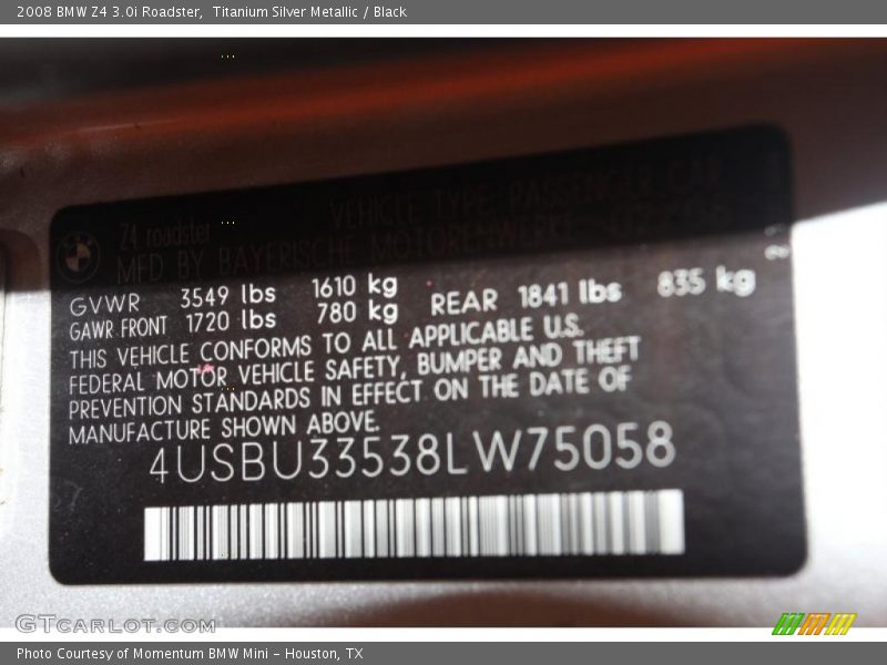 Titanium Silver Metallic / Black 2008 BMW Z4 3.0i Roadster