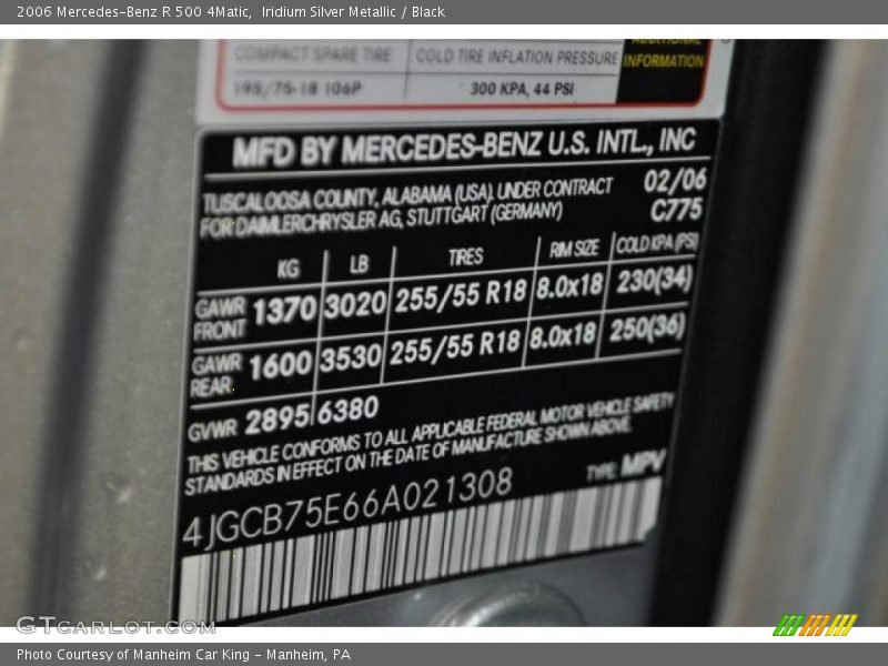 Iridium Silver Metallic / Black 2006 Mercedes-Benz R 500 4Matic