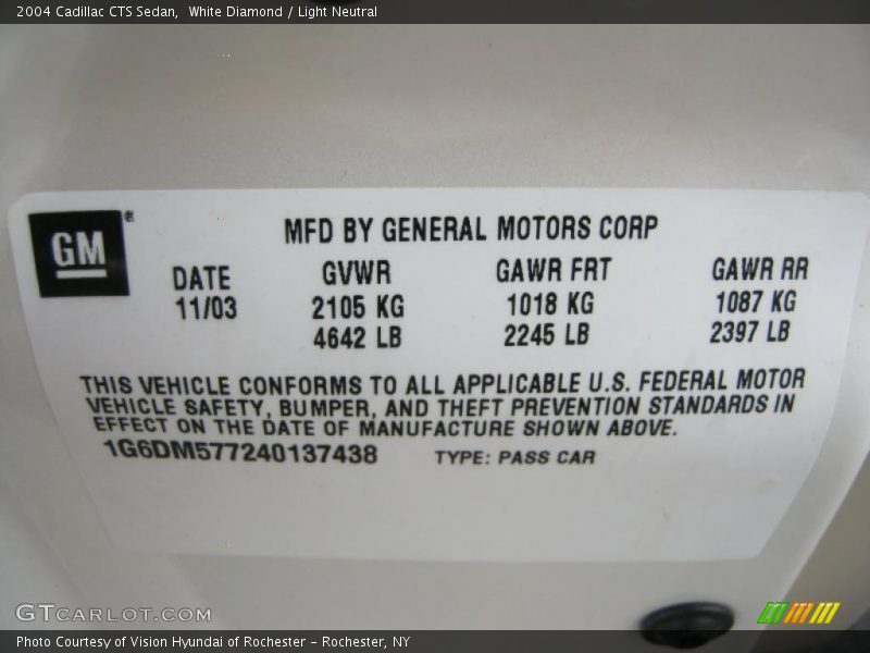 White Diamond / Light Neutral 2004 Cadillac CTS Sedan