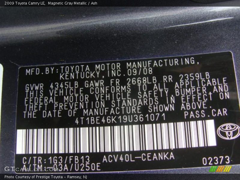 Magnetic Gray Metallic / Ash 2009 Toyota Camry LE