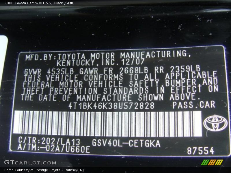 Black / Ash 2008 Toyota Camry XLE V6