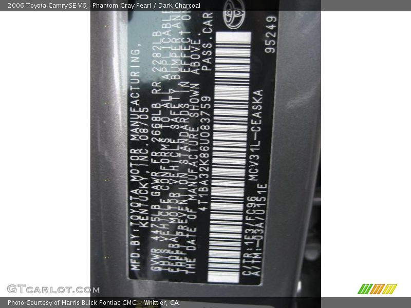 Phantom Gray Pearl / Dark Charcoal 2006 Toyota Camry SE V6