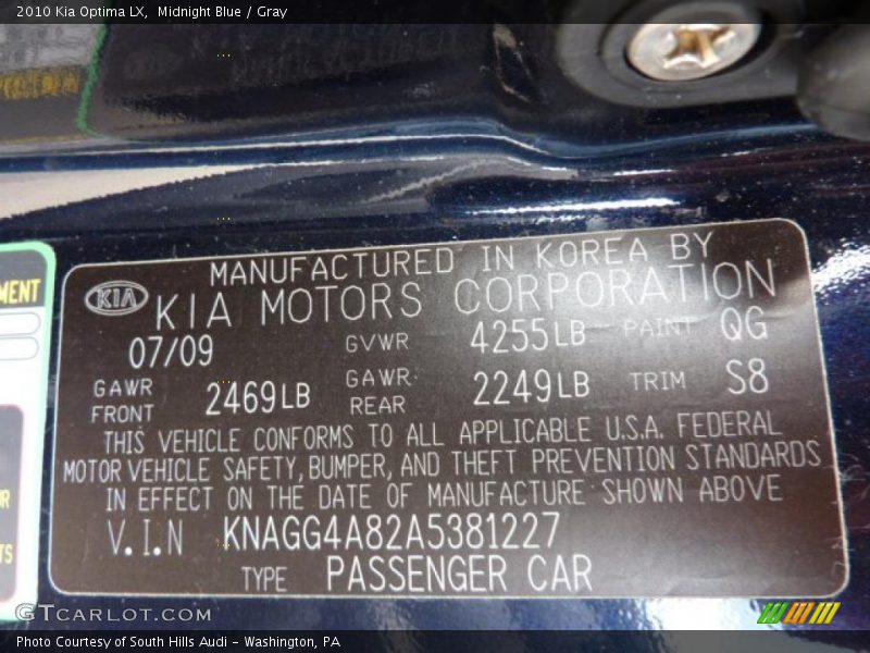 Midnight Blue / Gray 2010 Kia Optima LX