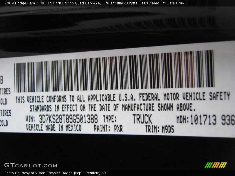 Brilliant Black Crystal Pearl / Medium Slate Gray 2009 Dodge Ram 2500 Big Horn Edition Quad Cab 4x4