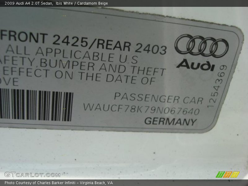 Ibis White / Cardamom Beige 2009 Audi A4 2.0T Sedan
