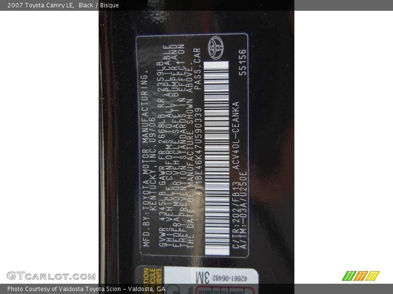 Black / Bisque 2007 Toyota Camry LE