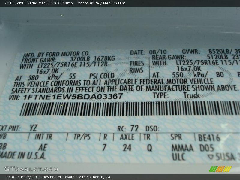 Oxford White / Medium Flint 2011 Ford E Series Van E150 XL Cargo