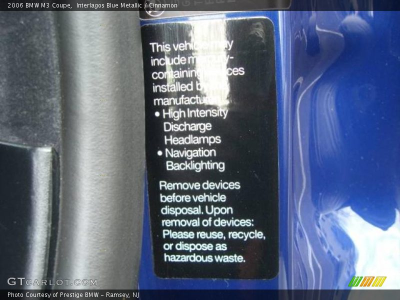 Interlagos Blue Metallic / Cinnamon 2006 BMW M3 Coupe