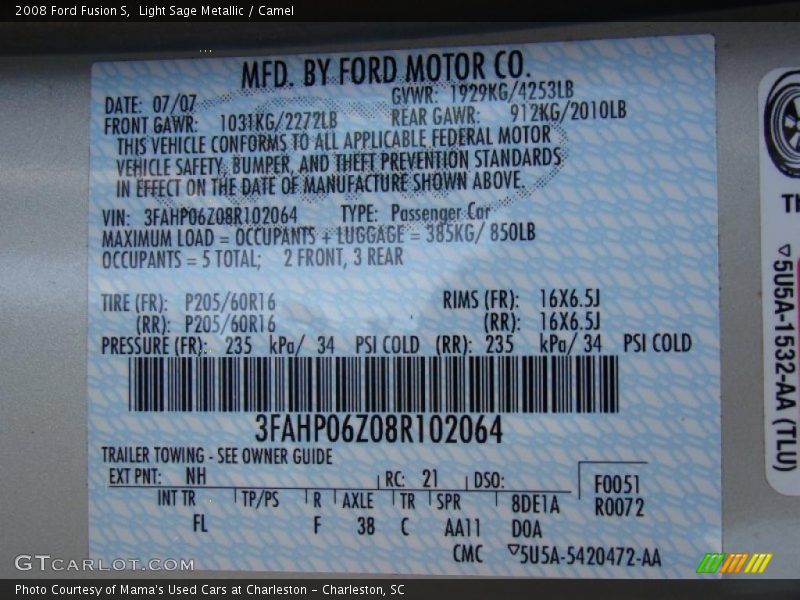 Light Sage Metallic / Camel 2008 Ford Fusion S