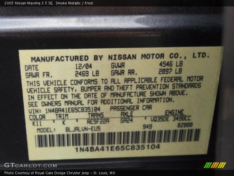 Smoke Metallic / Frost 2005 Nissan Maxima 3.5 SE