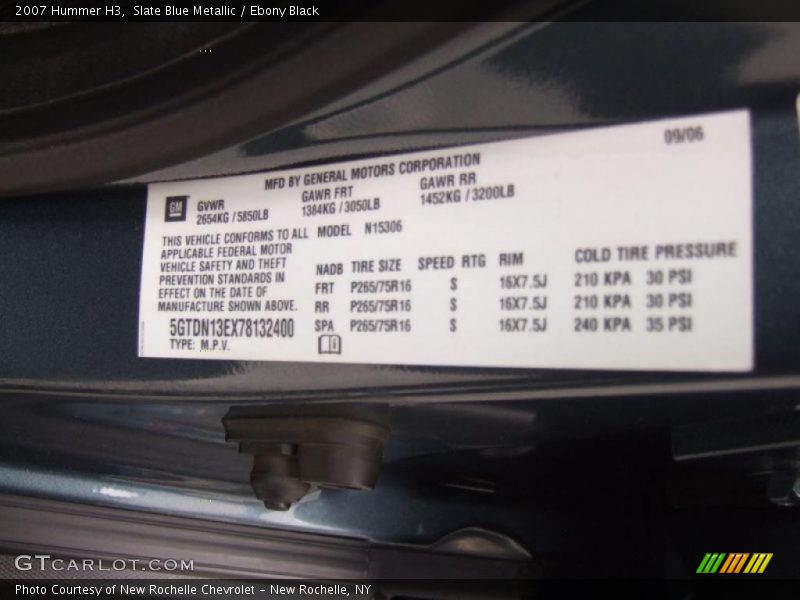 Slate Blue Metallic / Ebony Black 2007 Hummer H3