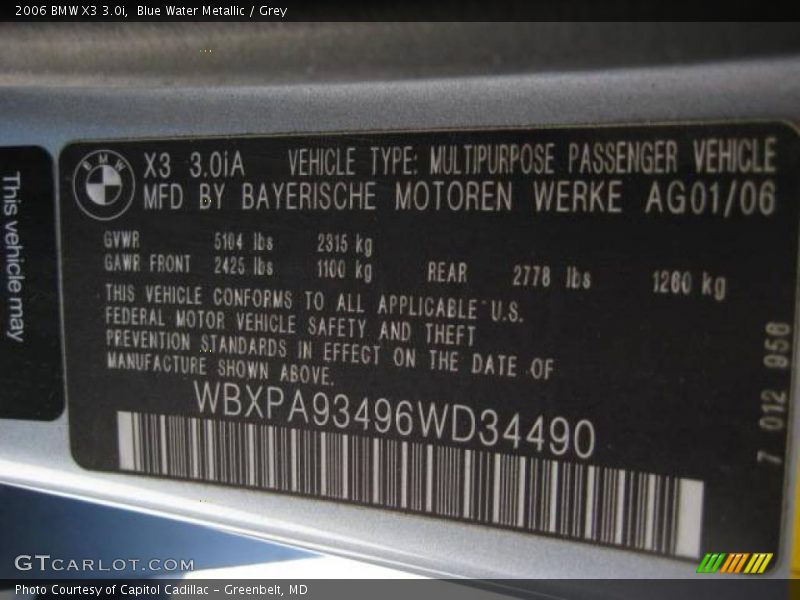 Blue Water Metallic / Grey 2006 BMW X3 3.0i
