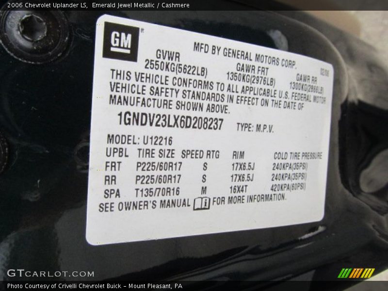 Emerald Jewel Metallic / Cashmere 2006 Chevrolet Uplander LS