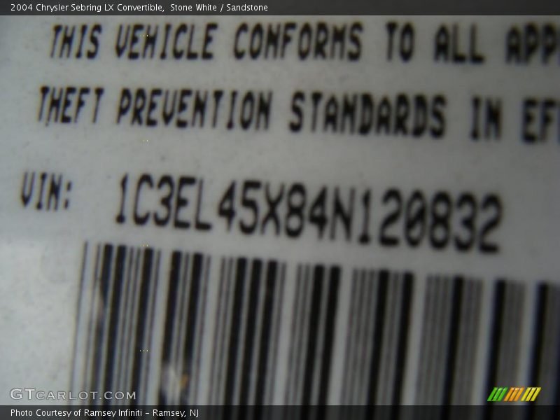 Stone White / Sandstone 2004 Chrysler Sebring LX Convertible
