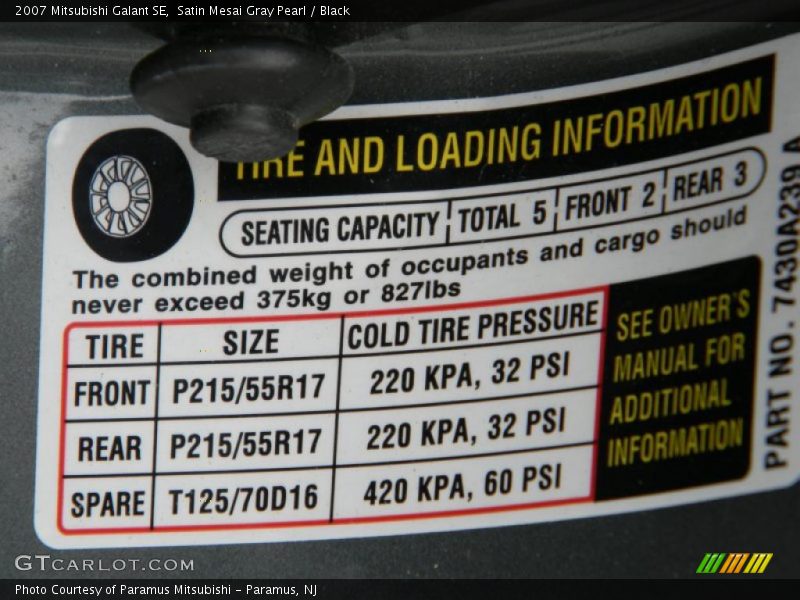 Satin Mesai Gray Pearl / Black 2007 Mitsubishi Galant SE