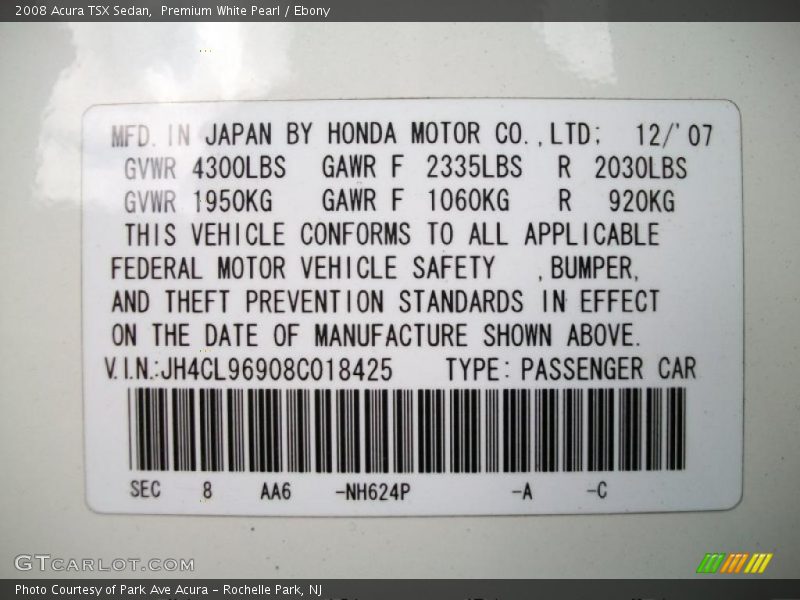 Premium White Pearl / Ebony 2008 Acura TSX Sedan