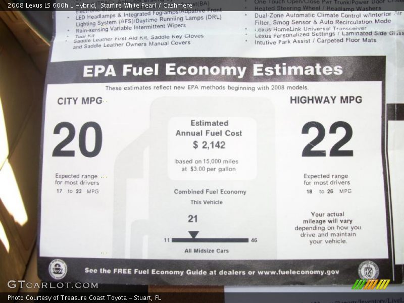  2008 LS 600h L Hybrid Window Sticker