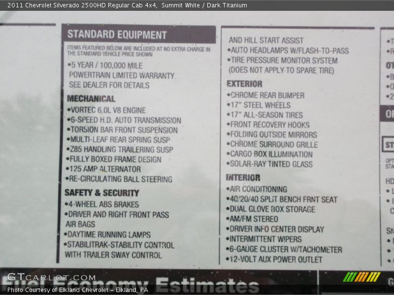  2011 Silverado 2500HD Regular Cab 4x4 Window Sticker