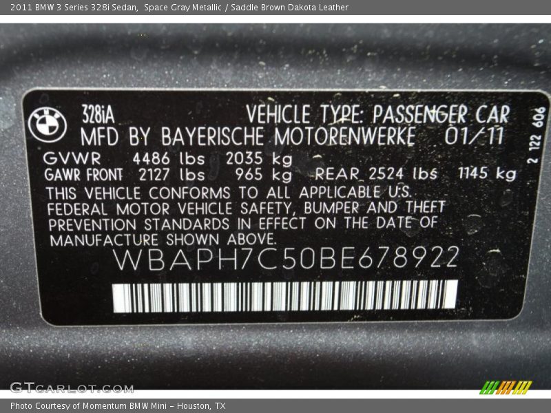 Space Gray Metallic / Saddle Brown Dakota Leather 2011 BMW 3 Series 328i Sedan