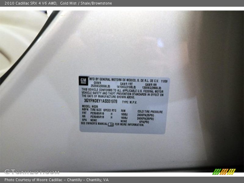 Gold Mist / Shale/Brownstone 2010 Cadillac SRX 4 V6 AWD