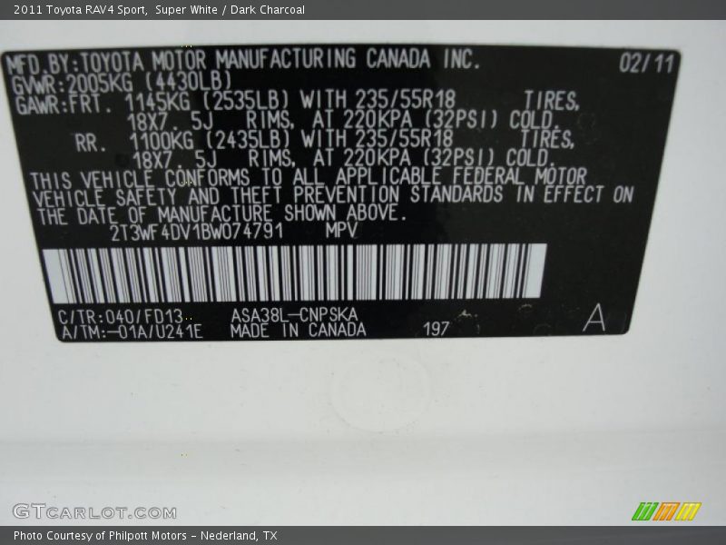 Super White / Dark Charcoal 2011 Toyota RAV4 Sport