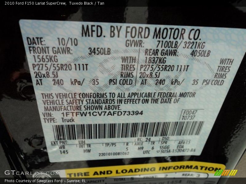 2010 F150 Lariat SuperCrew Tuxedo Black Color Code UH