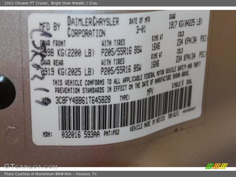 Bright Silver Metallic / Gray 2001 Chrysler PT Cruiser