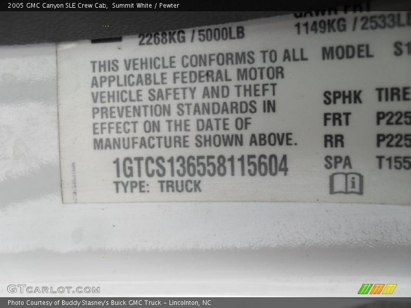 Summit White / Pewter 2005 GMC Canyon SLE Crew Cab