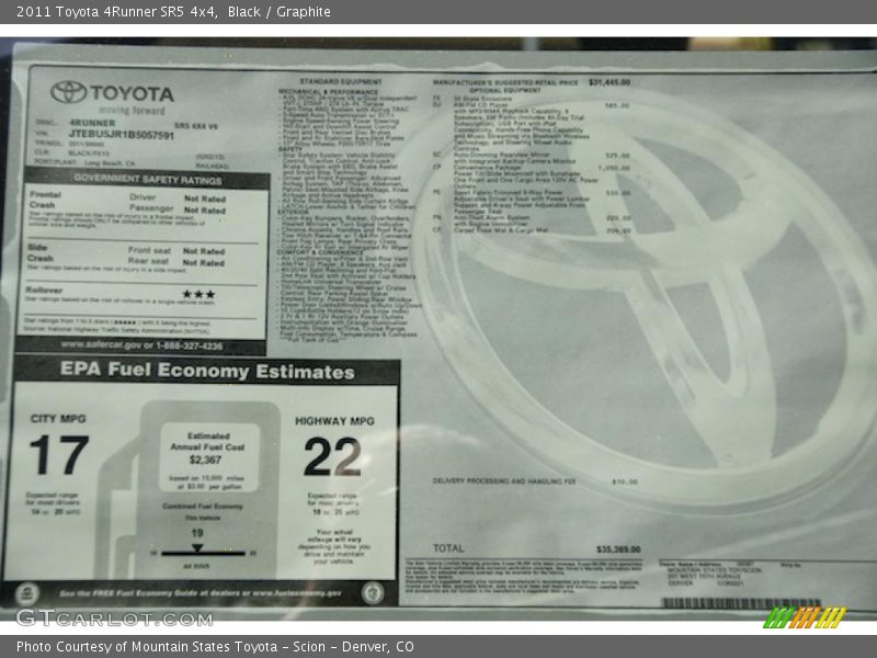 Black / Graphite 2011 Toyota 4Runner SR5 4x4