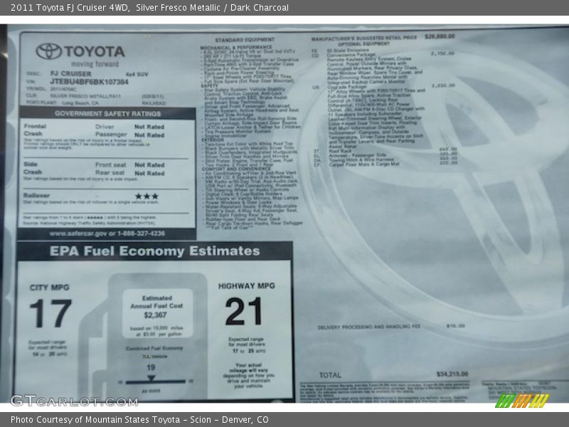  2011 FJ Cruiser 4WD Window Sticker