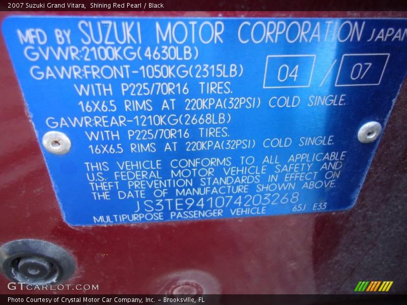 Info Tag of 2007 Grand Vitara 