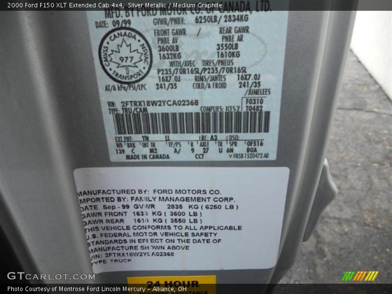 2000 F150 XLT Extended Cab 4x4 Silver Metallic Color Code YN