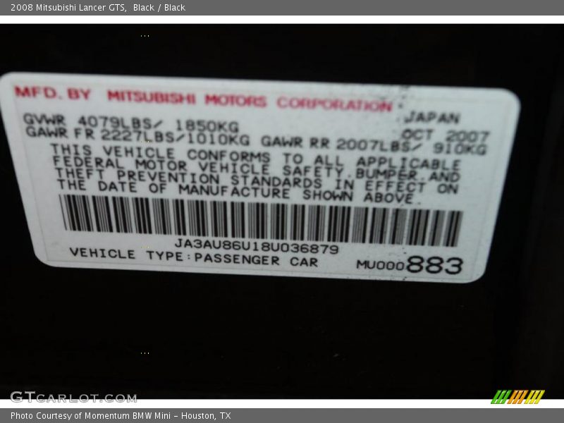 Black / Black 2008 Mitsubishi Lancer GTS