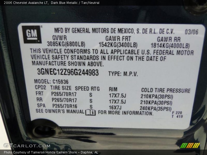 Dark Blue Metallic / Tan/Neutral 2006 Chevrolet Avalanche LT