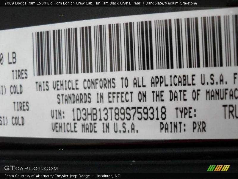 Brilliant Black Crystal Pearl / Dark Slate/Medium Graystone 2009 Dodge Ram 1500 Big Horn Edition Crew Cab