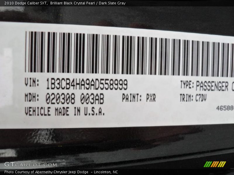 Brilliant Black Crystal Pearl / Dark Slate Gray 2010 Dodge Caliber SXT