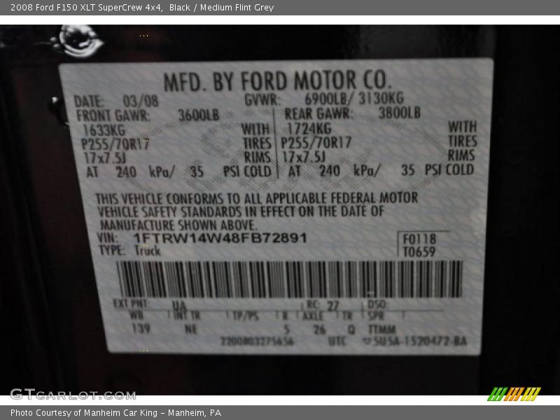 Black / Medium Flint Grey 2008 Ford F150 XLT SuperCrew 4x4