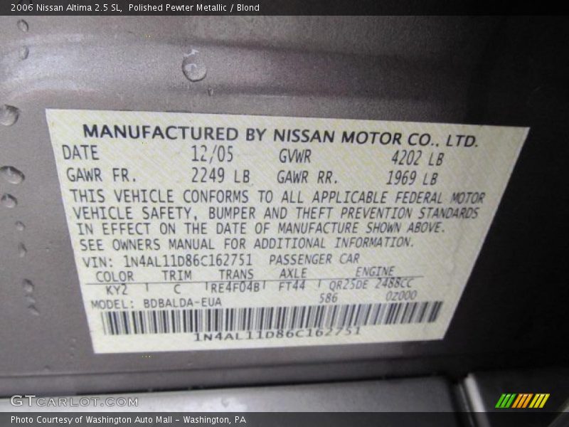 Polished Pewter Metallic / Blond 2006 Nissan Altima 2.5 SL