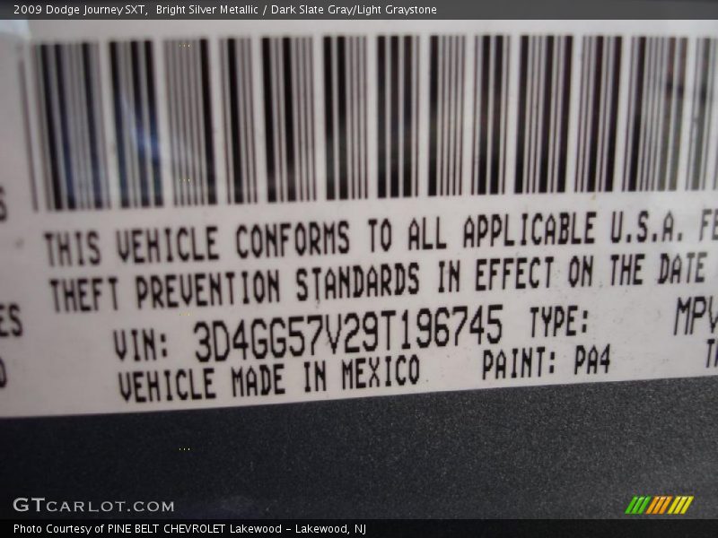Bright Silver Metallic / Dark Slate Gray/Light Graystone 2009 Dodge Journey SXT