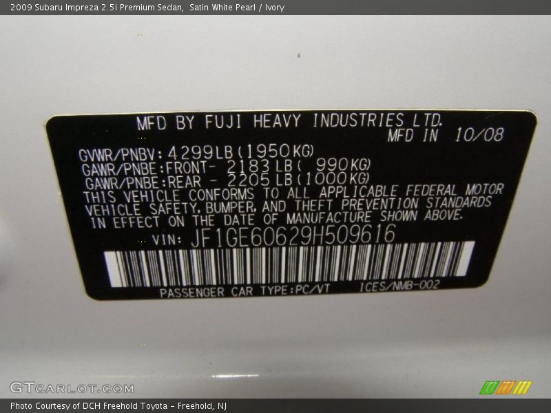 Satin White Pearl / Ivory 2009 Subaru Impreza 2.5i Premium Sedan