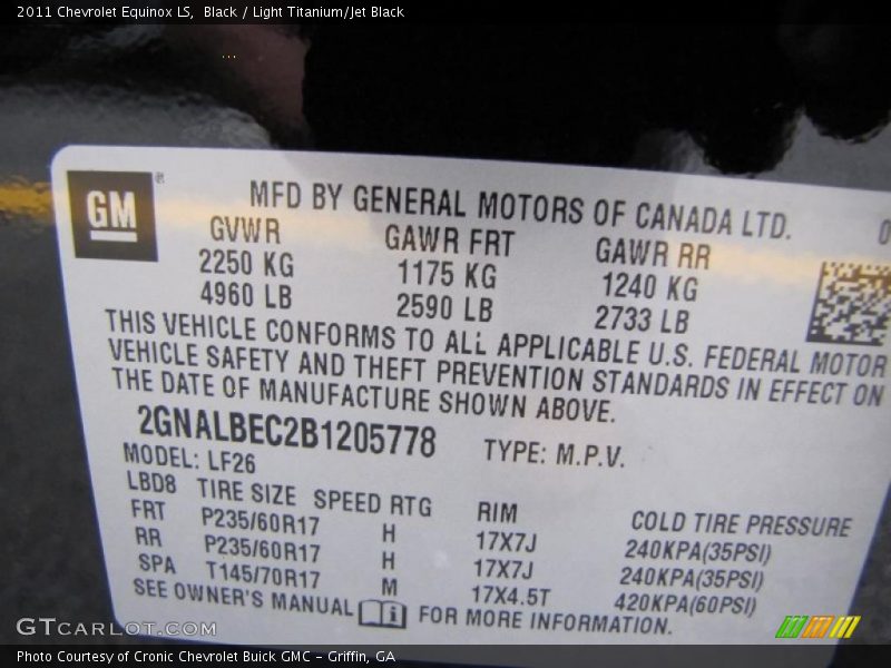 Black / Light Titanium/Jet Black 2011 Chevrolet Equinox LS