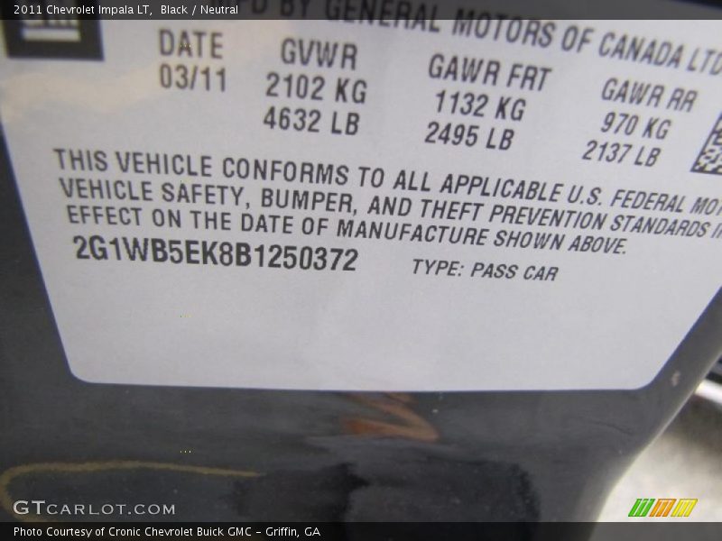 Black / Neutral 2011 Chevrolet Impala LT